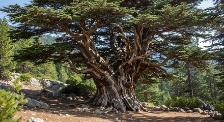 Ancient cedar tree in forest