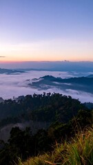 Fototapeta premium Misty mountain sunrise panorama (3)