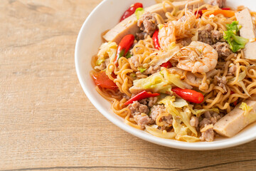Instant noodles spicy salad on plate