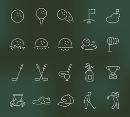 白線で構成されたシンプルなゴルフアイコンセット　ベクター素材	