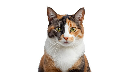 Calico Cat Portrait: A captivating portrait of a calico cat, showcasing its unique multi-colored coat, and piercing green eyes, a close-up shot that captures the feline grace.