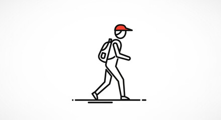 Obraz premium Line art illustration of a person with a backpack walking, symbolizing travel and adventure