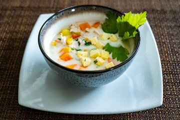 cup with chicken soup