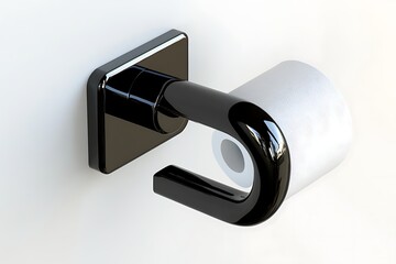Sleek black toilet paper holder with a single roll of white tissue
