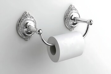 Ornate double-arm chrome toilet paper holder with decorative detailing