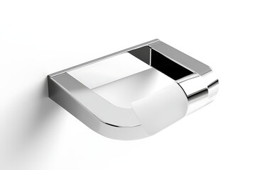 Shiny, chrome-plated wall-mounted soap dish with a curved design. Modern aesthetic