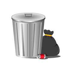 Trash Can with Garbage Bag and Soda Can Vector Illustration