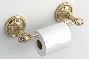 Elegant gold double-arm toilet paper holder with ornate detailing