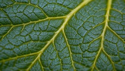 Closeup Green Leaf with Detailed Vein Pattern