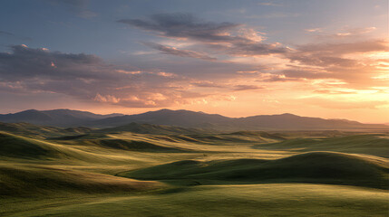 Sunrise Over Rolling Green Hills