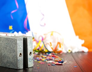 Party decorations with dark wooden surface