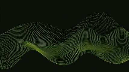 Abstract Green Waveform: Dynamic Lines on Black Background, Digital Art.