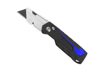 Utility knife with blue accents isolated on transparent background