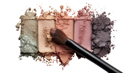 Crushed eyeshadow palette with makeup brush