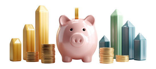 Financial Growth Concept with Piggy Bank and Graphical Charts