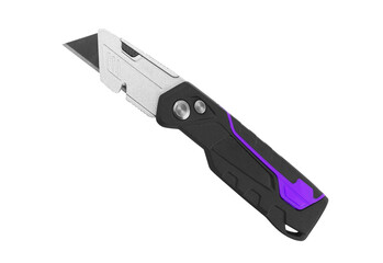Utility knife with black and purple handle isolated on transparent background