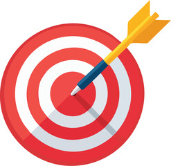 Arrow hits the center of a red and white target, symbolizing accuracy and achievement.
