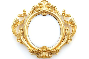 Ornate gold frame, oval, decorative, isolated on white background