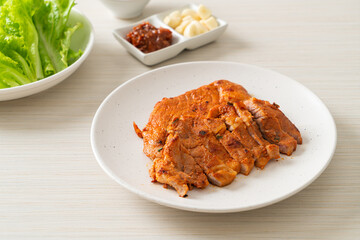 grilled pork marinated Kochujang sauce in Korean style with vegetable and kimchi