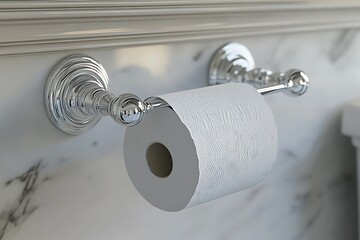 Chrome toilet paper holder mounted on marble bathroom wall