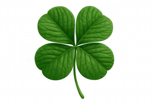 Green four-leaf clover representing luck and fortune, featuring a transparent background, perfect for celebrating st. Patrick's day and irish culture