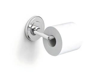 Chrome wall-mounted toilet paper holder with a roll of tissue