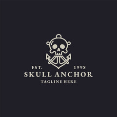 Naklejka premium Skull anchor logo vector hipster vintage illustration