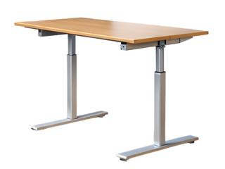 Wooden tabletop metal leg height adjustable desk isolated on a transparent background office furniture