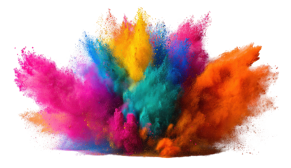 Vibrant explosion of colorful powder.  A burst of multi-hued pigments spreads outwards against a black background