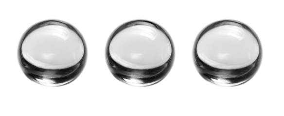 Three glossy, white orbs