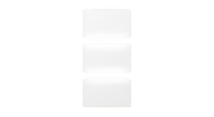 Three blank white rectangular cards are stacked vertically and isolated on a plain transparent background, ready for customization