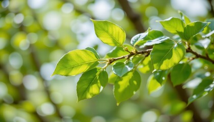 Obraz premium Closeup Bright Green Leaves Sunlight