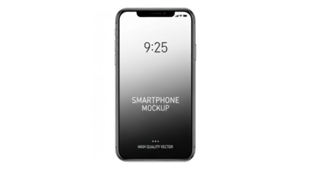 A modern smartphone mockup with a clean interface displaying the time and text, isolated on a transparent background