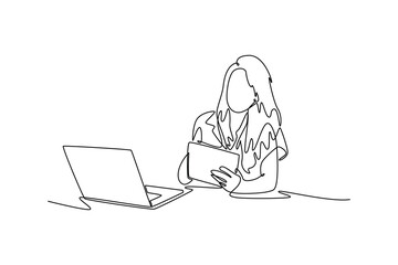 Study online or  webinar concept. Single line draw design. Vector graphic illustration