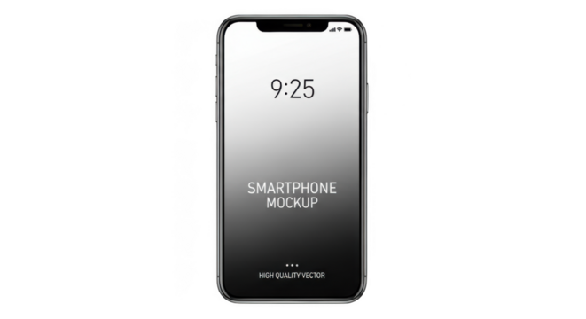 A modern smartphone mockup with a clean interface displaying the time and text, isolated on a transparent background