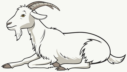 Cartoon goat vector illustration of a white goat lying down farm animal drawing detailed goat image for design work