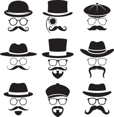 Visages set silhouette vector design