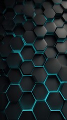 Naklejka premium Dark Hexagonal Pattern with Glowing Blue Edges in a Modern Abstract Design Concept for Technology Backgrounds