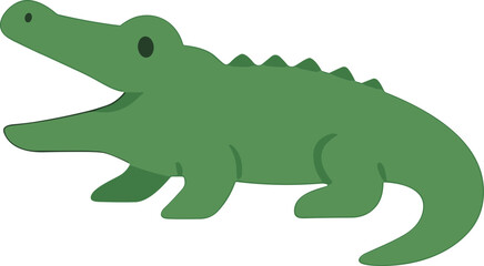 Flat Design Olive Green Alligator Animal Reptile Standing Wild Illustration