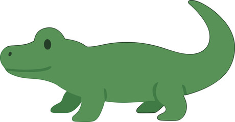 Flat Style Full Body Green Alligator Reptile Cartoon Illustration Animal