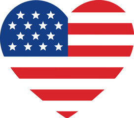 Simple Flat United States Flag Heart Shape Patriotism Graphic Element
