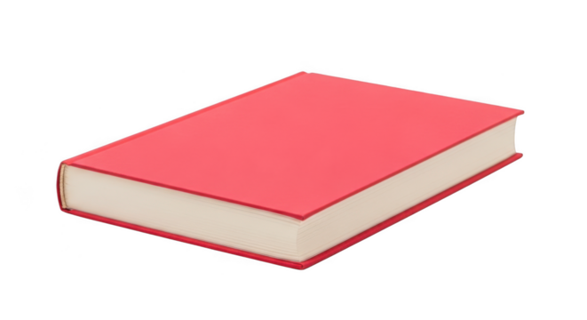 A closed red hardcover book lies on a plain transparent background, ready for reading or study