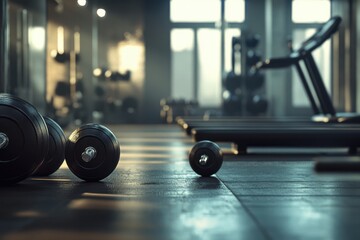 Modern Gym Interior with Weights and Fitness Equipment