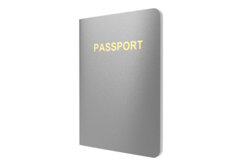 Gray passport book with gold embossed text isolated on transparent background