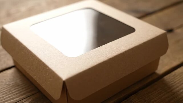 Brown Cardboard Food Box with Transparent Window - A close-up shot of a brown cardboard food packaging box featuring a clear transparent window on top.