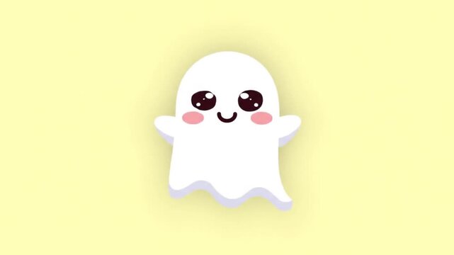 Cute ghost with blush cheeks and big eyes on a pale yellow background