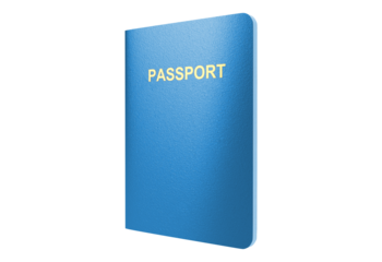 Blue passport with gold lettering isolated on transparent background