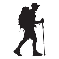 Hiker Silhouette with Backpack and Trekking Pole