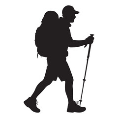 Hiker Silhouette with Backpack and Trekking Pole