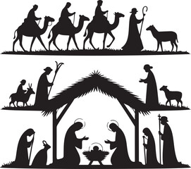 Christmas Scene Nativity Silhouette Clip Art Design Scrapbook